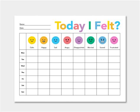 Printable Kids Simple Weekly Mood Tracker, Feeling Tracker, Colorful Mood Tracker - Etsy UK