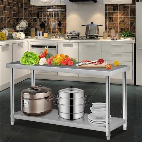 VEVOR Stainless Steel Prep Table 60 x 24 x 34 in. Metal Worktable with ...