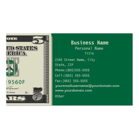 Five US$ Finance Business Business Card | Zazzle