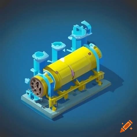 Pastel blue and yellow isometric shell and tube heat exchanger blueprint