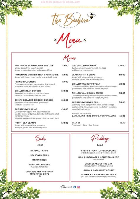 Menu at The Beehive Pub, Houghton le Spring, Bee Hive Inn