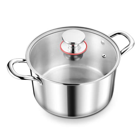 Walchoice Tri-Ply Stainless Steel Stockpot, 8 Quart Soup Pasta Pot with ...