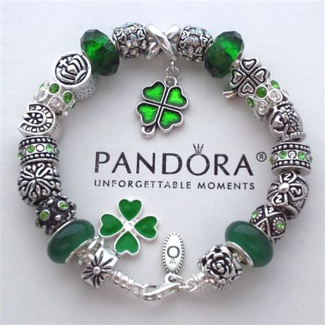 Authentic Pandora Bracelet w/ Green Irish Blessings ~ 4 leaf clover Charm Beads #Pandor ...