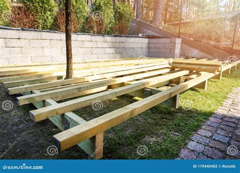 Terrace Construction - Wooden Frame for Patio Deck Stock Photo - Image of frame, wooden: 179440402