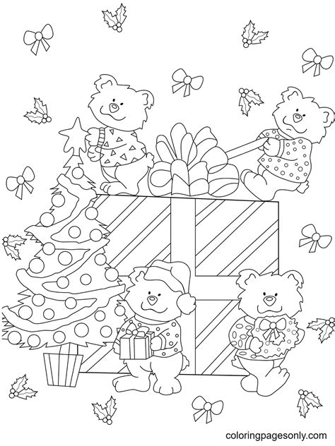 Cute Bears With Big Christmas Gift Box Coloring Page - vrogue.co