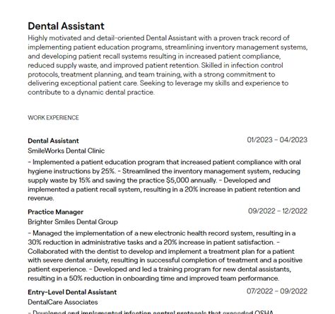 Orthodontic Assistant Resume
