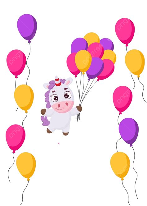 Magical Unicorn Birthday Party Invitation With Balloons And Bright Colors Vector, Fairytale ...