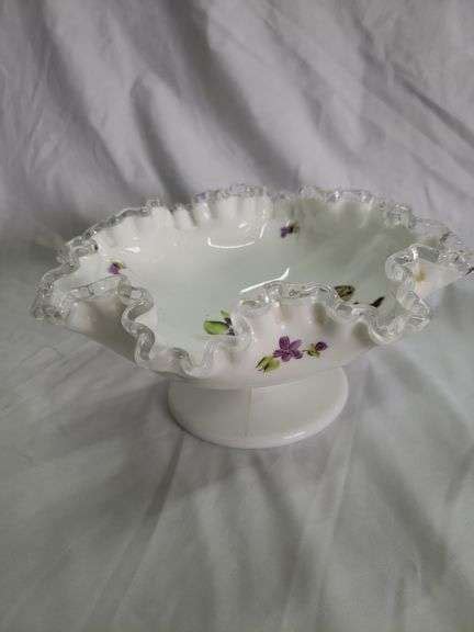 Fenton Silver Crest ~ Low Compote ~ Violets in the Snow ~ Pedestal Bowl ~ Collectible Glass ...