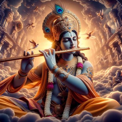 Premium Photo | Lord krishna playing flute in infinite universe