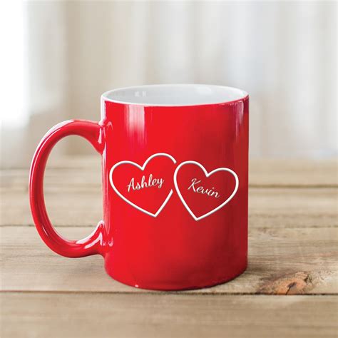 Couples Names In Hearts Red Personalized Coffee Mug | GiftsForYouNow