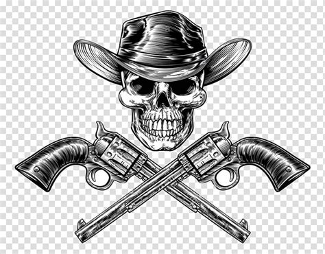 Human skull with hat and pistols illustration, Pistol Firearm Revolver Handgun, guns transparent ...