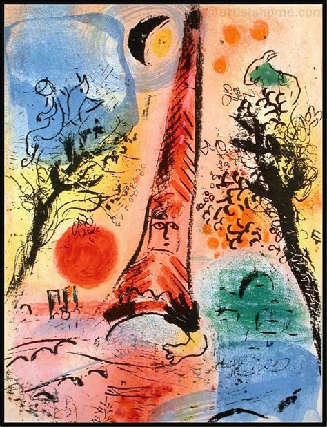 Marc Chagall: « Vision de Paris » Tour Eiffel 1960, Lithographie | 絵画 ...