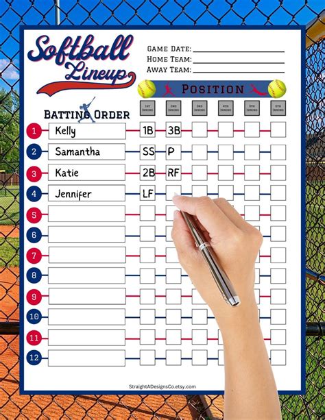 Printable Softball Lineup Card Field Softball Position Board - Etsy