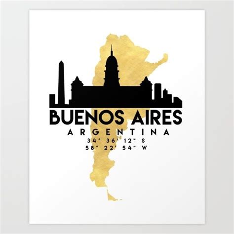 BUEANOS AIRES ARGENTINA SILHOUETTE SKYLINE MAP ART - The beautiful ...