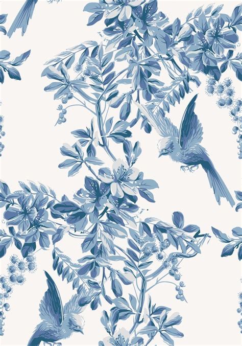 Antique French Wallpaper Vintage Blue Flowers and Birds - Etsy | Blue ...