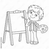 Coloring Page Outline Of Cartoon Boy With Brush And Paints Little  sketch template
