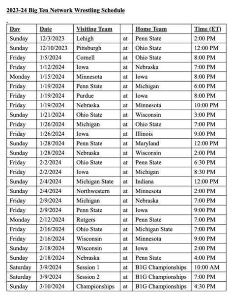 Big Ten Network Releases 2023-24 TV Schedule - Big 10 - InterMat