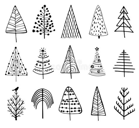 Set of Doodle Christmas Trees. vector illustration | Christmas doodles ...