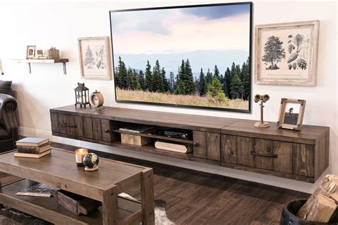 Farmhouse Rustic Wood Floating TV Stand Entertainment Center - Spice ...