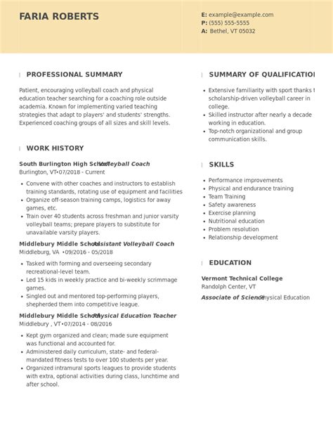 Volleyball Coach Resume Examples | Sports | LiveCareer