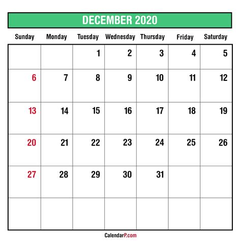 2020 Monthly Planner Printable Free – Sunday Start, Green – CalendarP | Printables