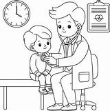 Doctor Examining A Child Patient With Stethoscope In Clinic Outline  sketch template