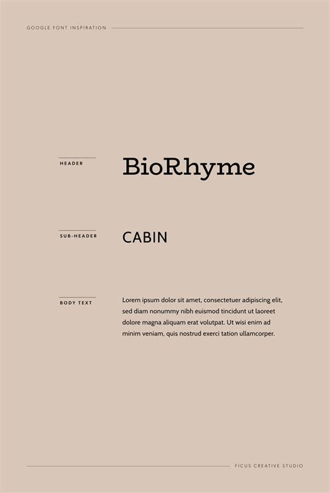 Google Font Pairings by Align Creatives. Header: BioRhyme Sub-header/body: Cabin All fonts ...