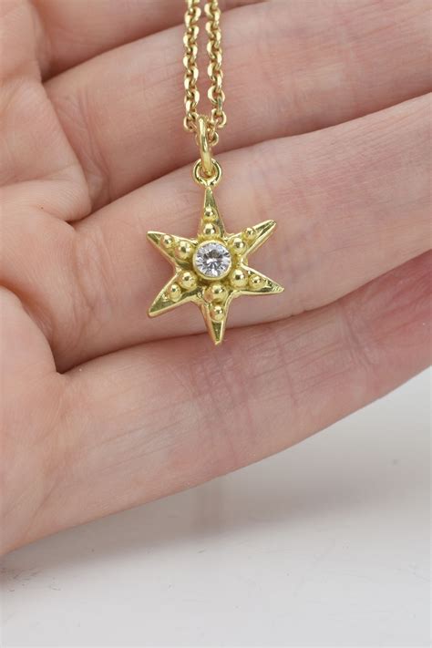 Star Pendant With Diamond in 18k Gold | Unique pendant necklace, Blue crystal necklace, Solid ...