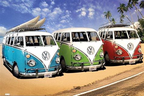 VW Buses Surfboards on the Beach Endless Summer Surfing Poster - Etsy | Volkswagon van ...