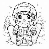 Download Winter Boy Coloring Page With Skis And Snowboard  sketch template