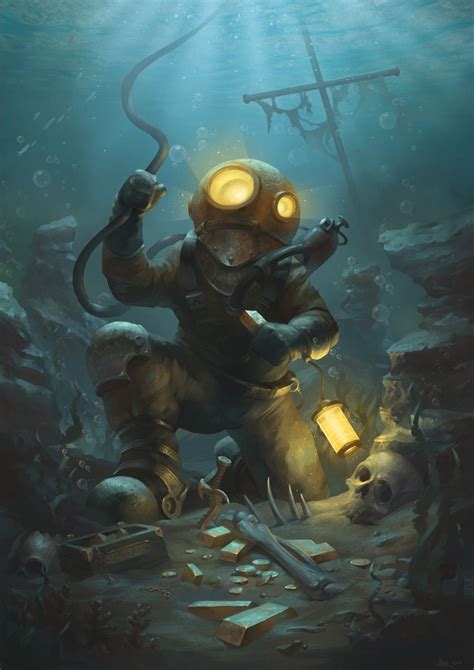 Underwater, Alexey Kruglov on ArtStation at https://www.artstation.com/artwork/96DWL | Diver art ...