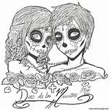 Skull Sugar Couples Love Coloring Pages Printable sketch template