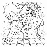 Premium Vector  Firefighter Poking Roof Coloring Page For Kids sketch template