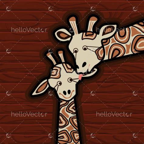 Giraffe mother and baby painting on wooden background - Download ...