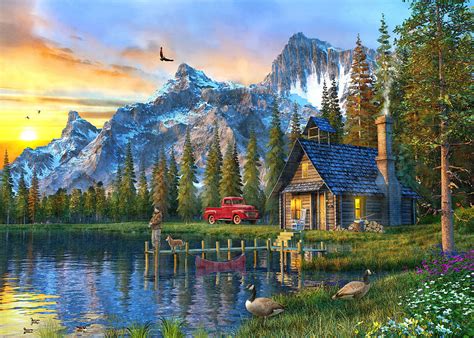 Sunset At Log Cabin Painting by Dominic Davison