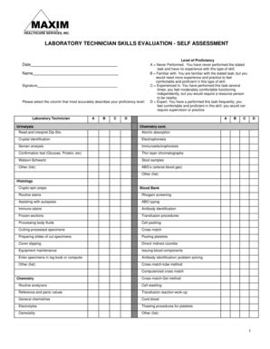 Lab Technician Skills Checklist - Fill and Sign Printable Template Online