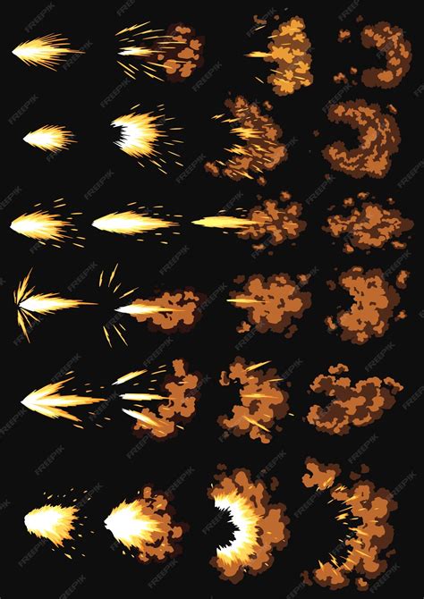 Premium Vector | Gun flashes or gunshot animation collection of fire explosion effect during ...