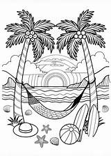 Sunrise At The Tropical Beach Coloring Page  Free & Printable sketch template