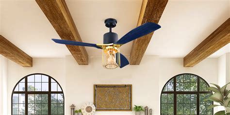 52" Indoor Solid Wood Matte Black Bright Gold Morden Ceiling Fan With – toolkiss united states