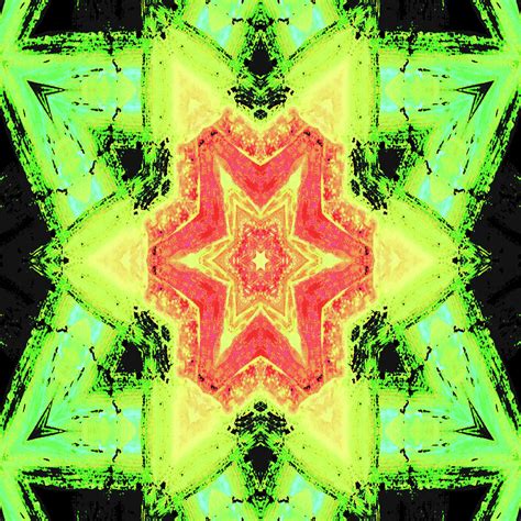 Abstract Green, Orange and Yellow Kaleidoscope Star Mixed Media by ...