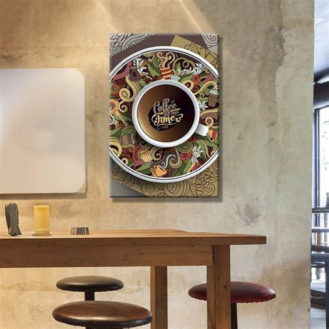 wall26 Canvas Wall Art - Coffee Time Cup of Coffee on The Graffiti Style Plate - Giclee Print ...
