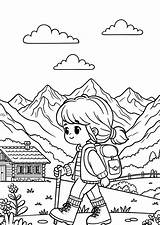 Free Hiking Adventure  Scenic Coloring Page sketch template