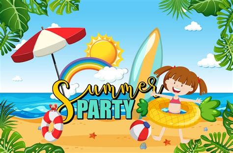 Free Vector | Tropical beach scene with Summer Party text banner