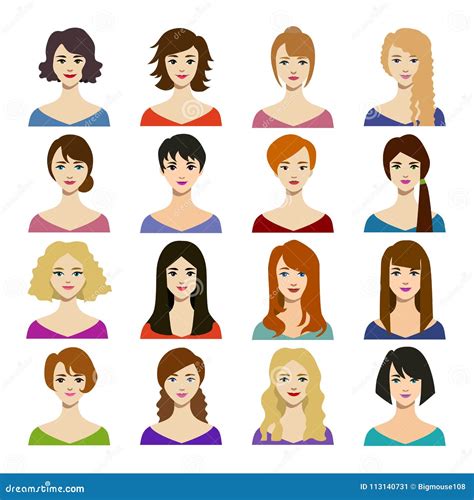 Woman Hairstyles Heads Vector Illustrations Set Isolated On White ...