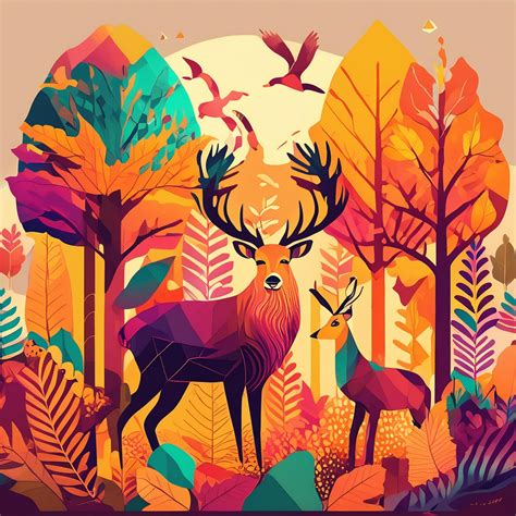 Whimsical Forest Deer Art Print Free Stock Photo - Public Domain Pictures