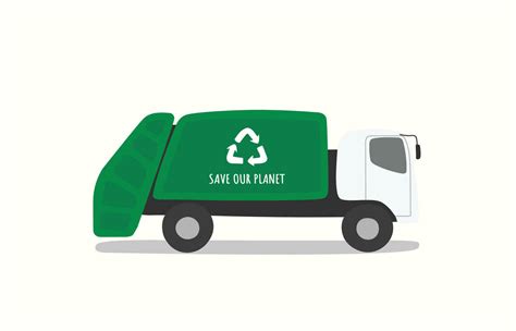 Simple cartoon green garbage truck illustration flat vector. Hand drawn specialty vehicles icon ...