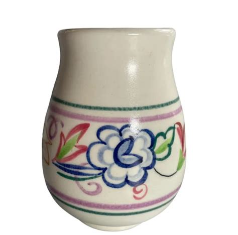 POOLE POTTERY ENGLAND Vintage Art Deco Vase Hand Painted Floral 3.75" Multicolor $19.99 - PicClick