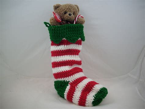 Stripped Christmas stocking with bear - Holiday & Seasonal