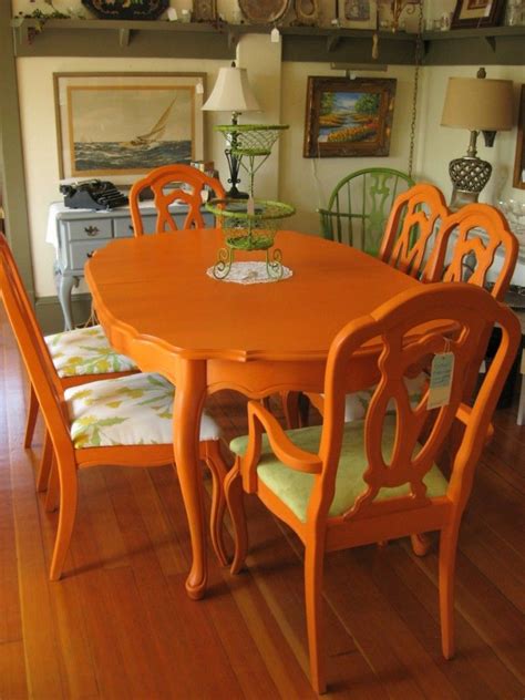 Colorful Painted Dining Table Inspiration - Addicted 2 Decorating® | Orange dining room chairs ...