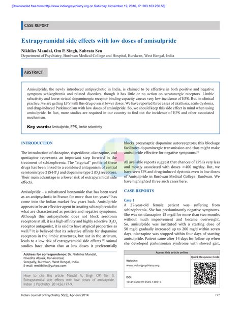 (PDF) Extrapyramidal side effects with low doses of amisulpride